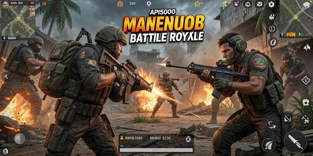Screenshot gameplay API5000 menunjukkan pertempuran seru dalam dunia Battle Royale.