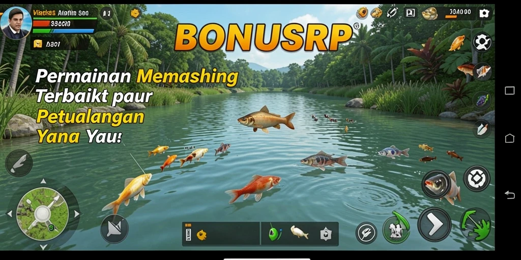 Screenshot dari gameplay BONUSRP yang menunjukkan aksi memancing yang mendebarkan.